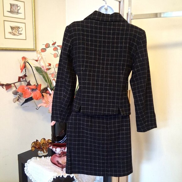 Preowned Lino Catalano White Line Black 100% Wool Mini Lined Skirt 8 - Picture 7 of 7